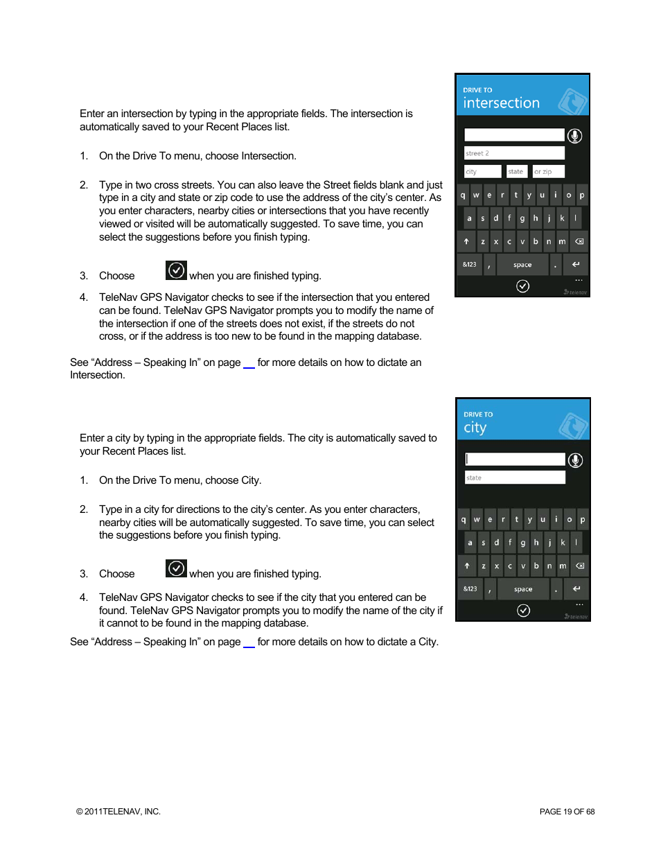 Intersection, City | Telenav for Sprint Supported Devices: v5.8 for WinPhone7 User Manual | Page 19 / 68