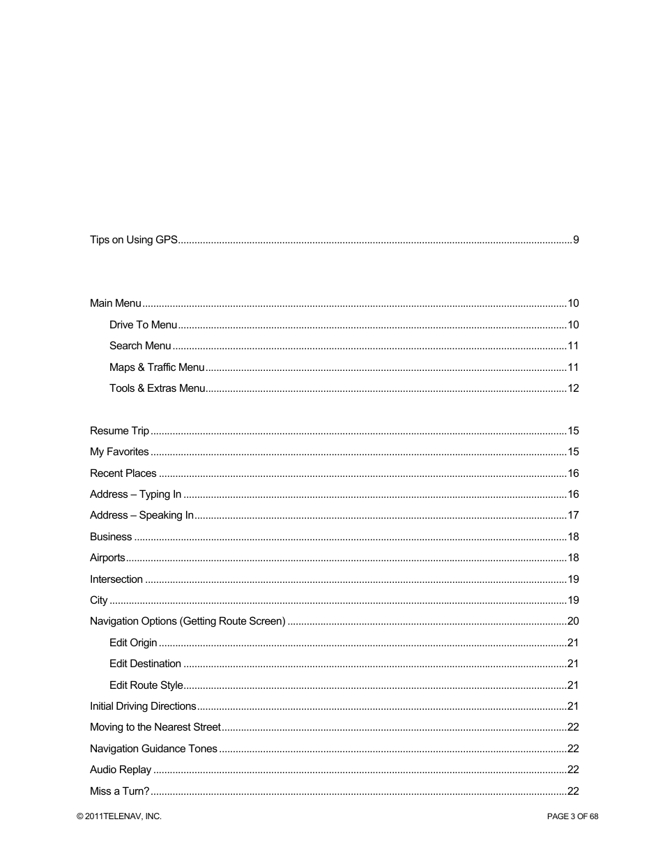 Telenav for Sprint Supported Devices: v5.8 for WinPhone7 User Manual | Page 3 / 68
