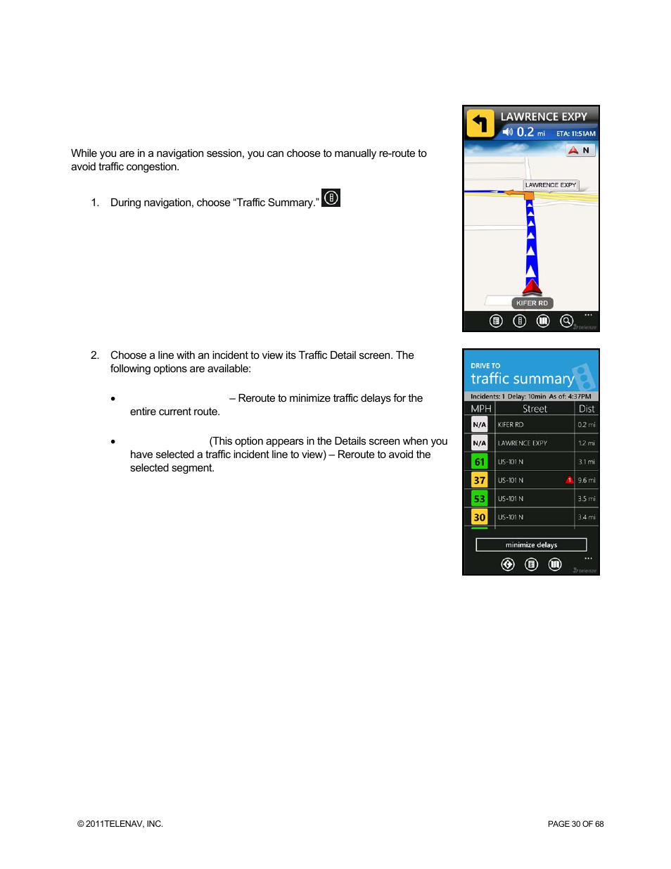 Re-routing options, Manual | Telenav for Sprint Supported Devices: v5.8 for WinPhone7 User Manual | Page 30 / 68