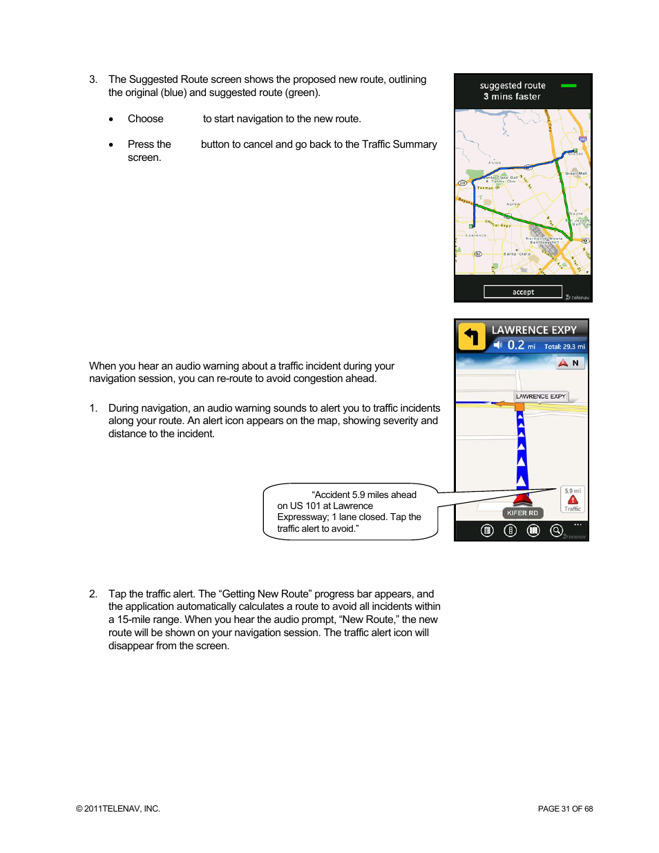 Avoid ahead (audio detour) | Telenav for Sprint Supported Devices: v5.8 for WinPhone7 User Manual | Page 31 / 68