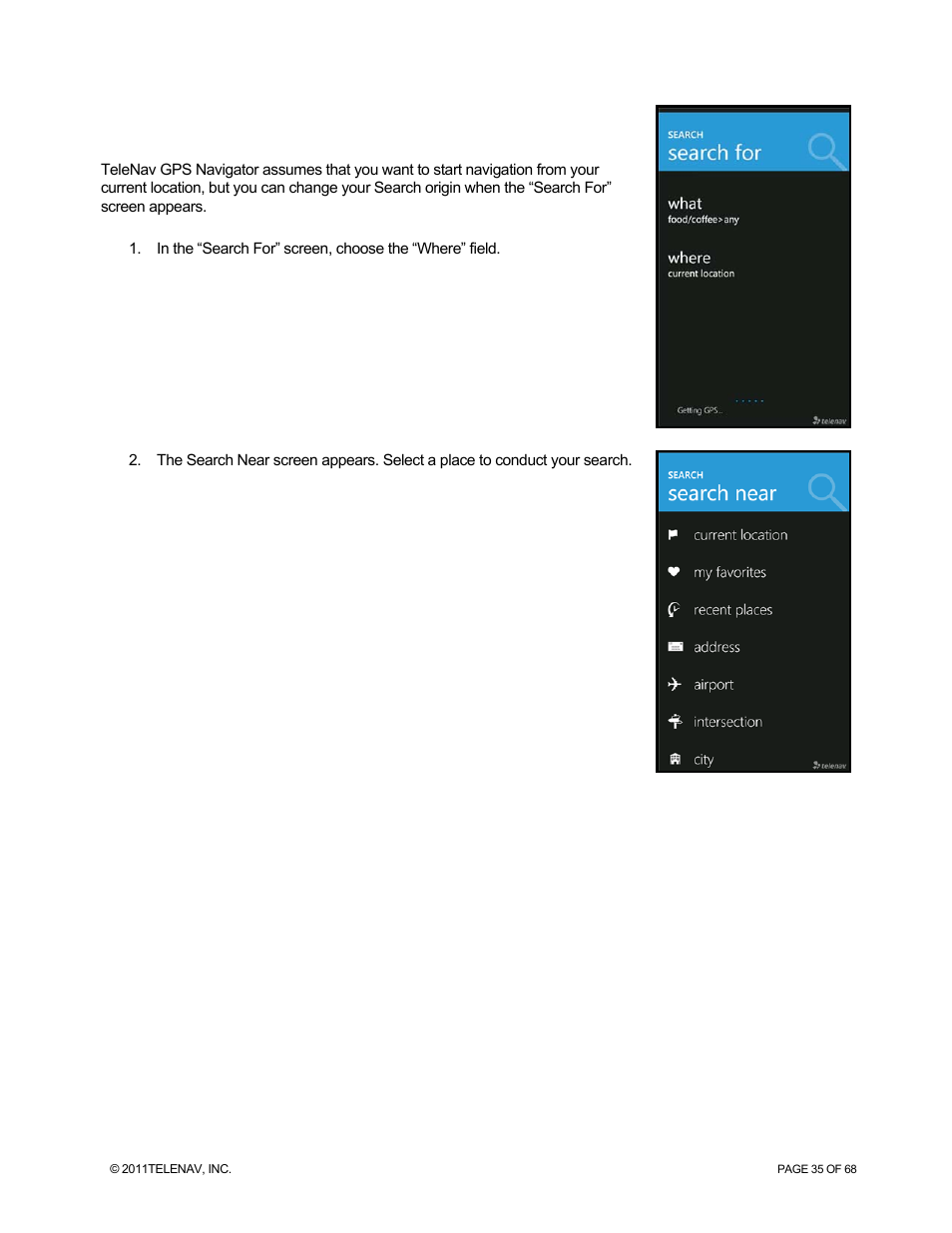 Define a location | Telenav for Sprint Supported Devices: v5.8 for WinPhone7 User Manual | Page 35 / 68