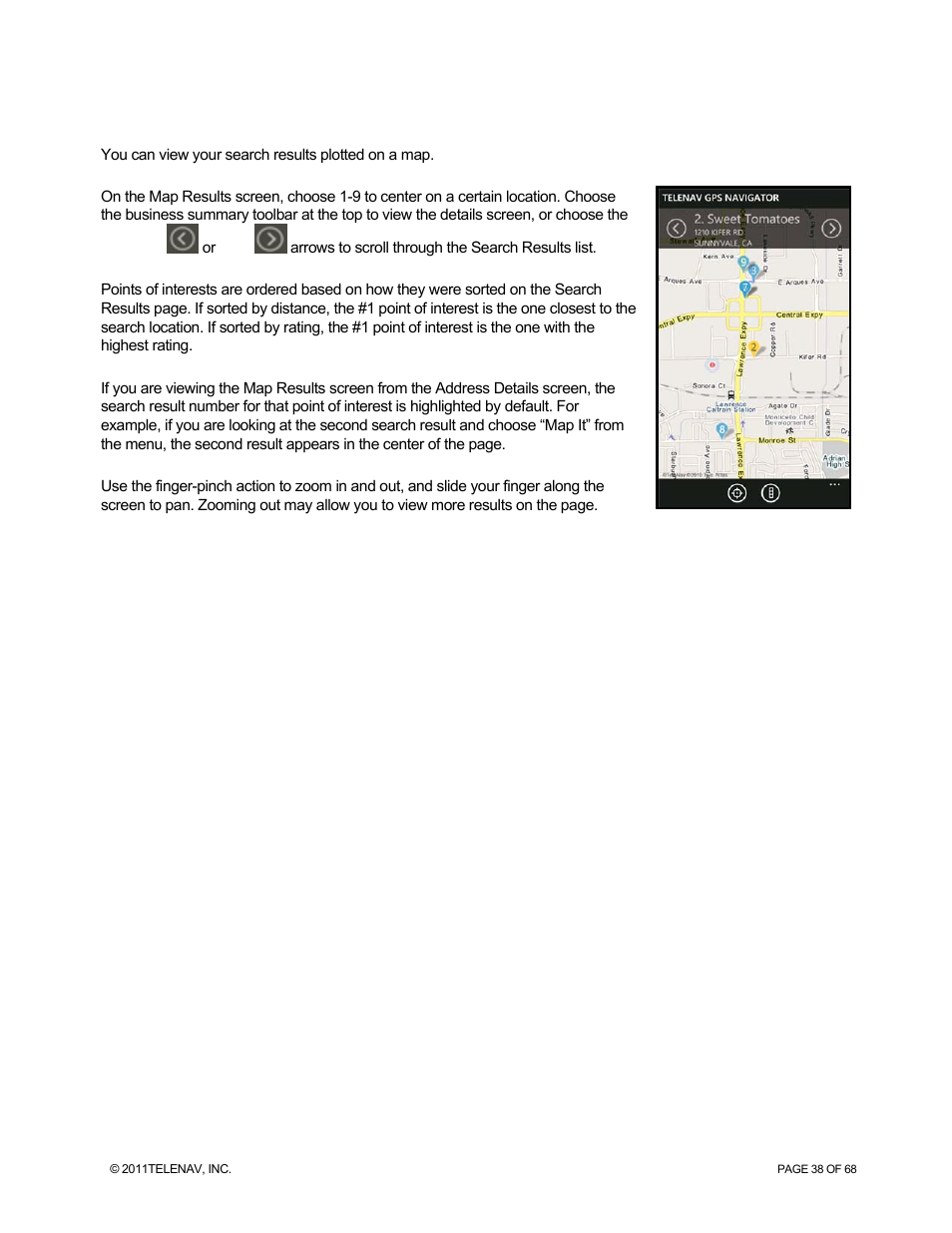 Map results | Telenav for Sprint Supported Devices: v5.8 for WinPhone7 User Manual | Page 38 / 68