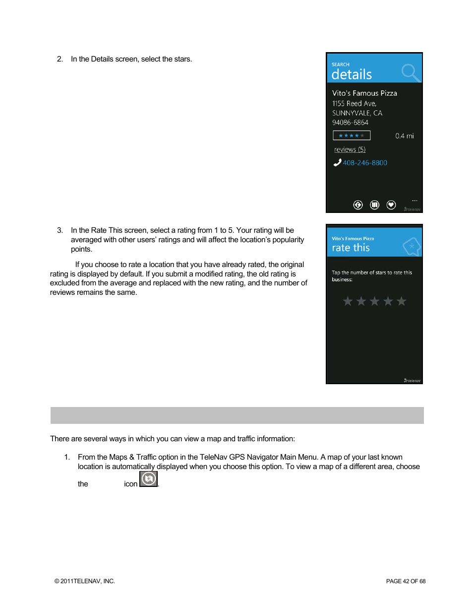Maps & traffic menu | Telenav for Sprint Supported Devices: v5.8 for WinPhone7 User Manual | Page 42 / 68