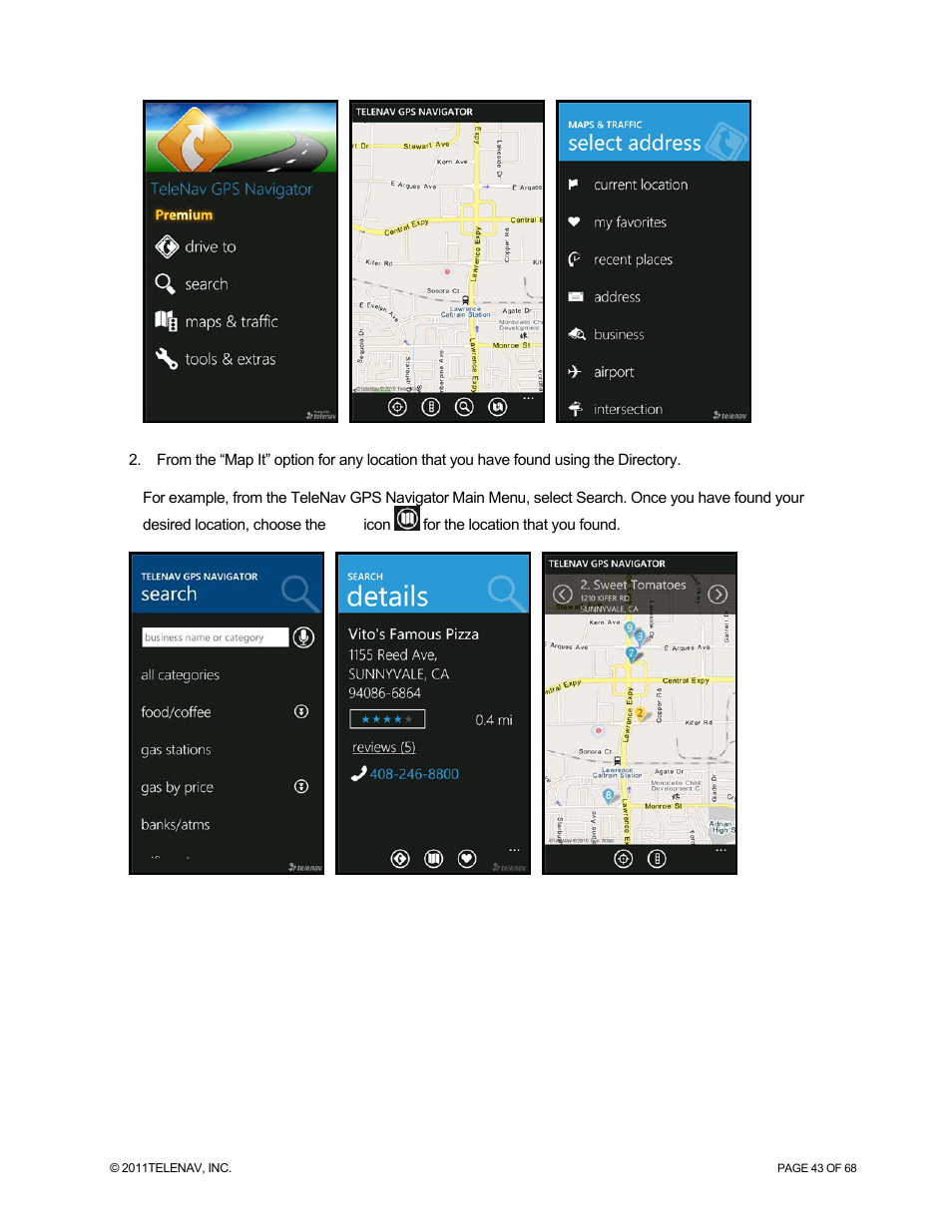 Telenav for Sprint Supported Devices: v5.8 for WinPhone7 User Manual | Page 43 / 68