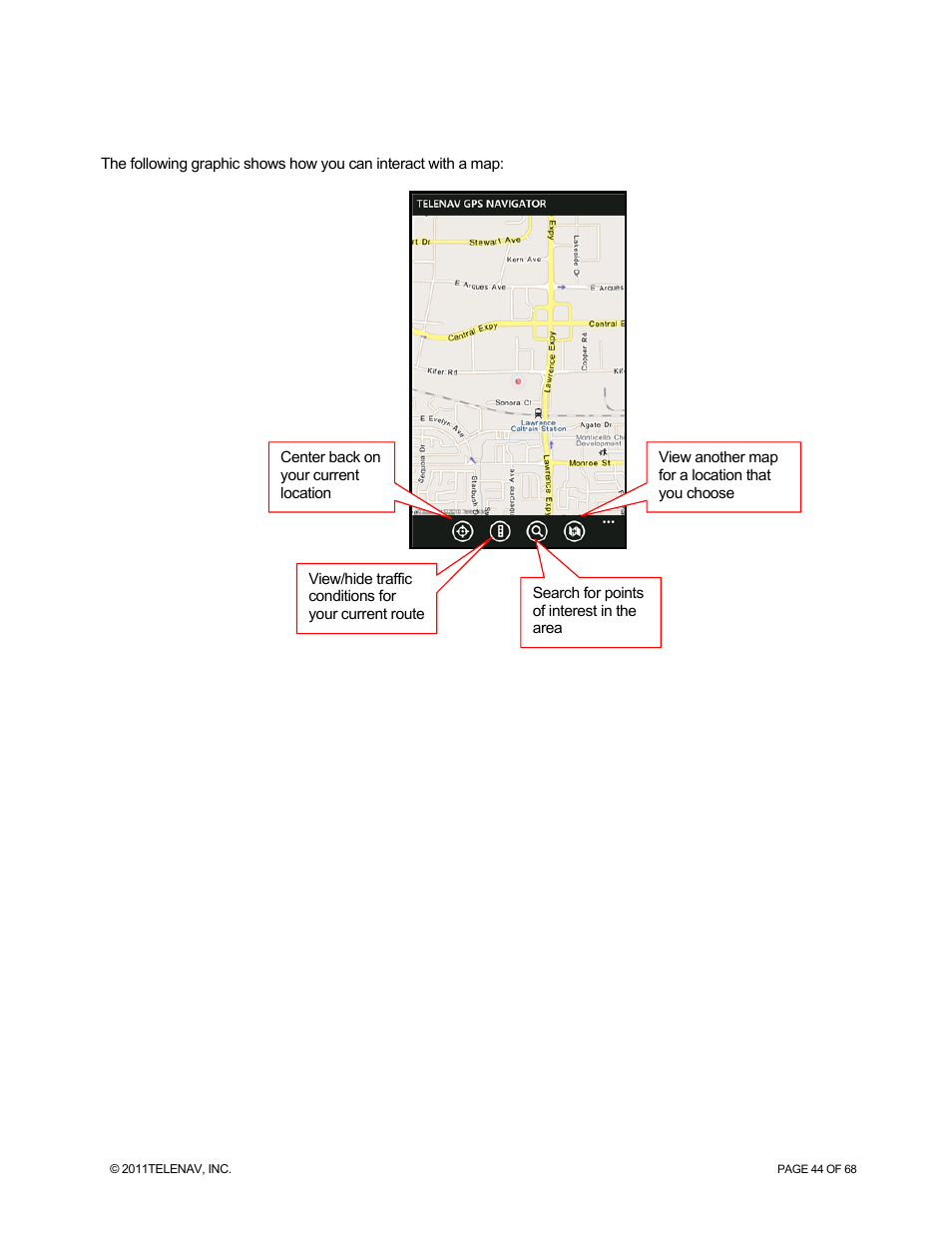 Map menu options | Telenav for Sprint Supported Devices: v5.8 for WinPhone7 User Manual | Page 44 / 68