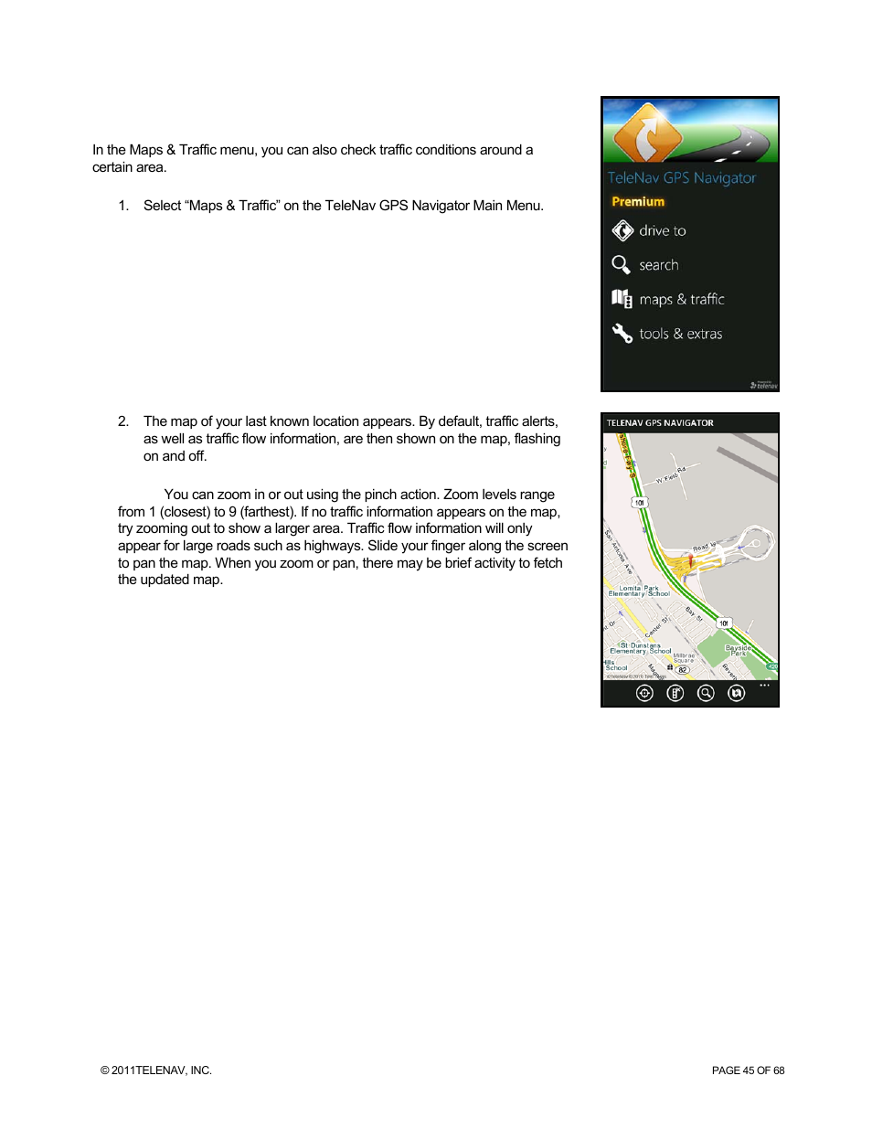 Check traffic | Telenav for Sprint Supported Devices: v5.8 for WinPhone7 User Manual | Page 45 / 68