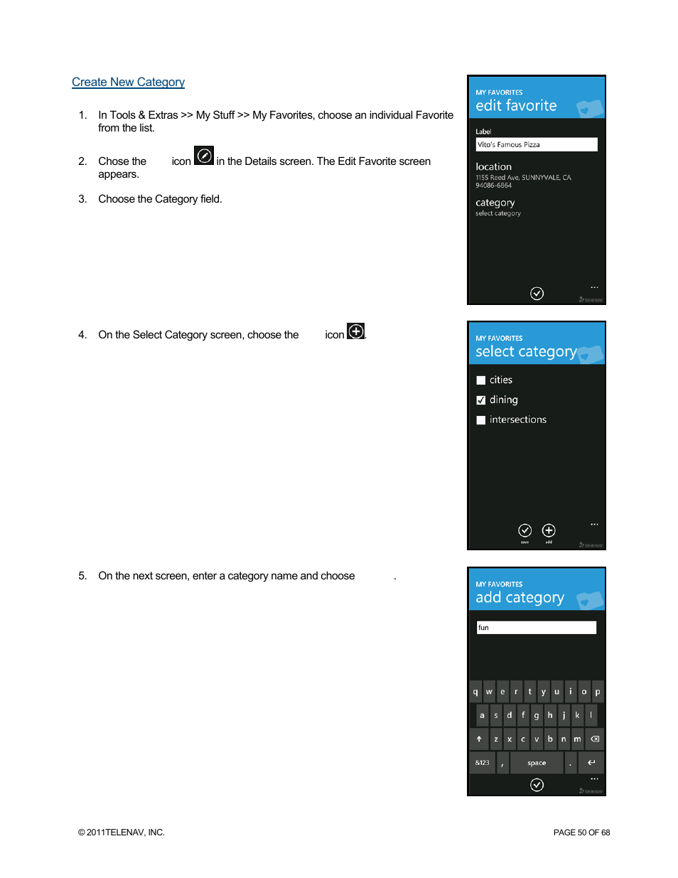 Create new category | Telenav for Sprint Supported Devices: v5.8 for WinPhone7 User Manual | Page 50 / 68
