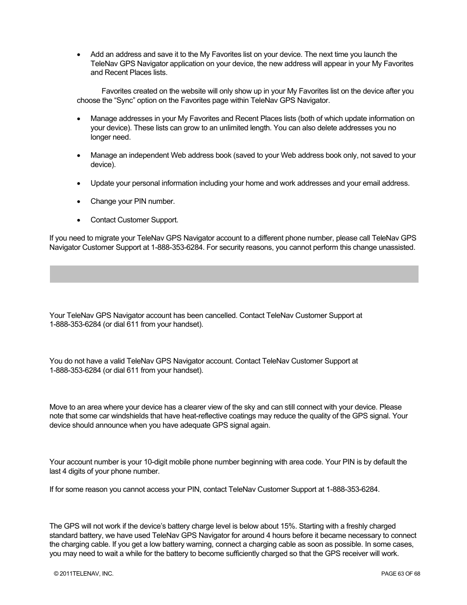 Error conditions | Telenav for Sprint Supported Devices: v5.8 for WinPhone7 User Manual | Page 63 / 68
