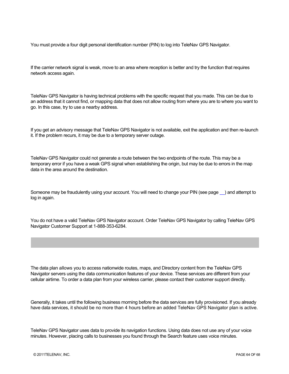 Faqs | Telenav for Sprint Supported Devices: v5.8 for WinPhone7 User Manual | Page 64 / 68