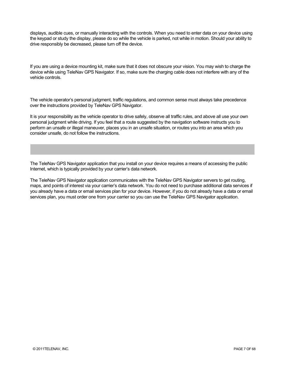 Data service options | Telenav for Sprint Supported Devices: v5.8 for WinPhone7 User Manual | Page 7 / 68