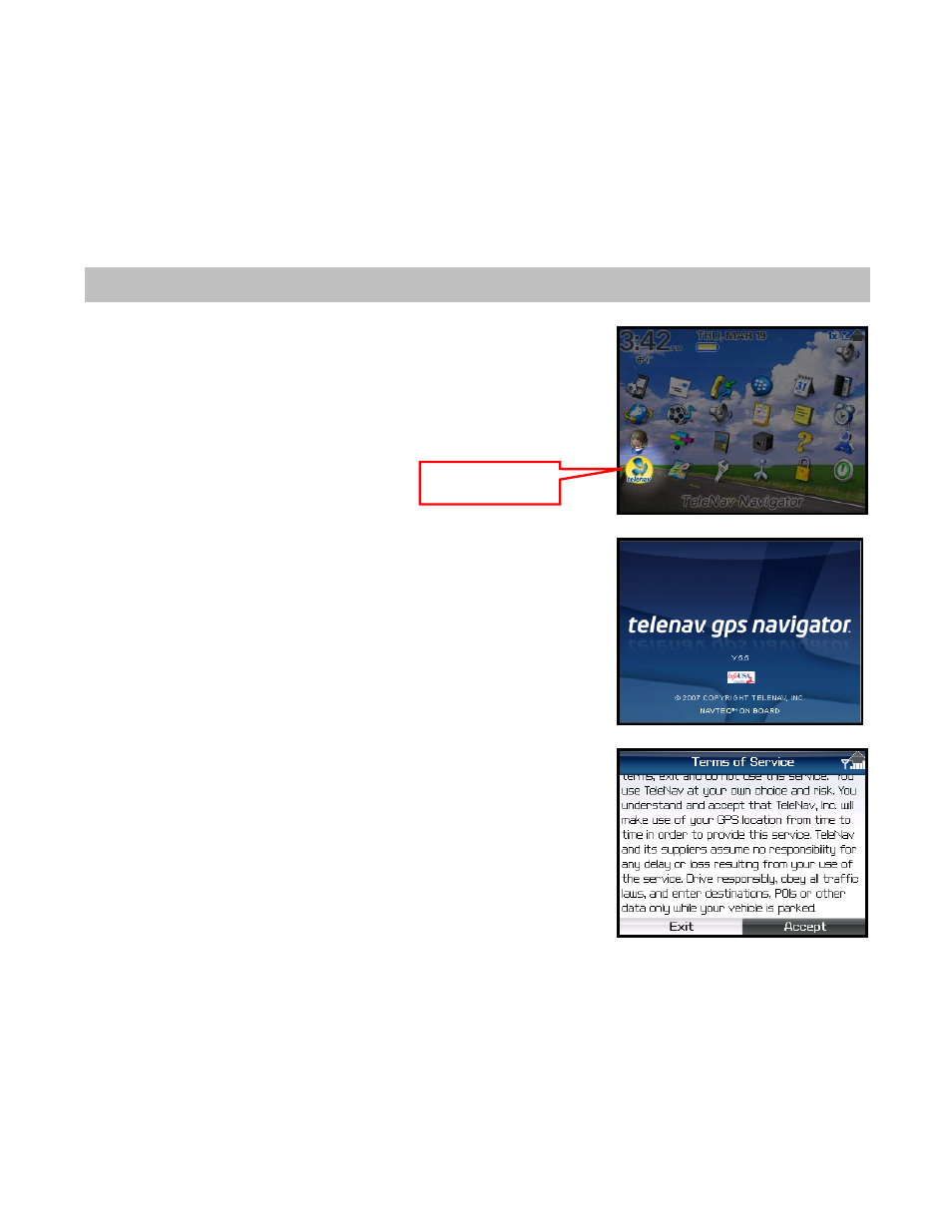 Network access, Launching telenav | Telenav for Sprint Supported Devices: v5.5 for BlackBerry 8830, 8330, 8130 User Manual | Page 12 / 68