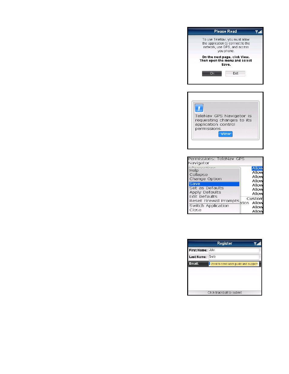 Registration | Telenav for Sprint Supported Devices: v5.5 for BlackBerry 8830, 8330, 8130 User Manual | Page 13 / 68