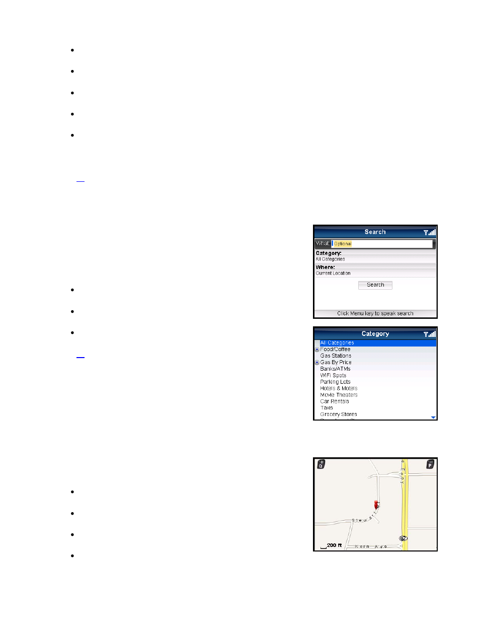 Search menu, Maps & traffic menu | Telenav for Sprint Supported Devices: v5.5 for BlackBerry 8830, 8330, 8130 User Manual | Page 16 / 68
