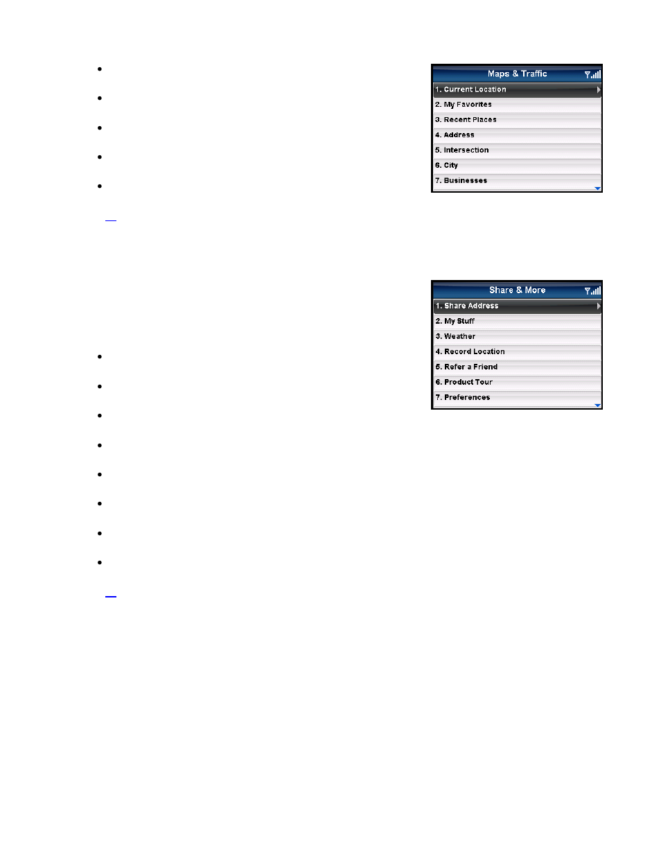 Share & more menu | Telenav for Sprint Supported Devices: v5.5 for BlackBerry 8830, 8330, 8130 User Manual | Page 17 / 68