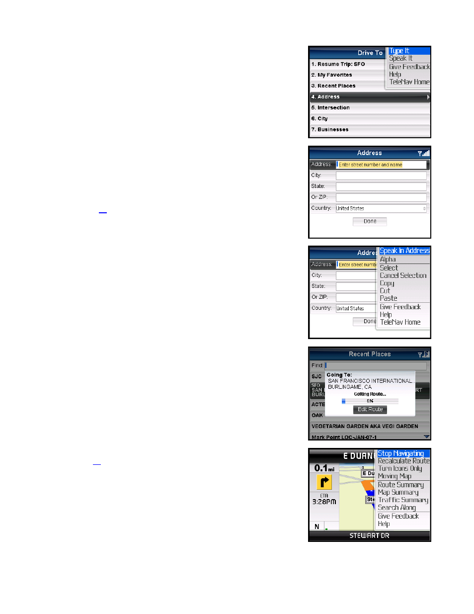 Address – typing in | Telenav for Sprint Supported Devices: v5.5 for BlackBerry 8830, 8330, 8130 User Manual | Page 22 / 68
