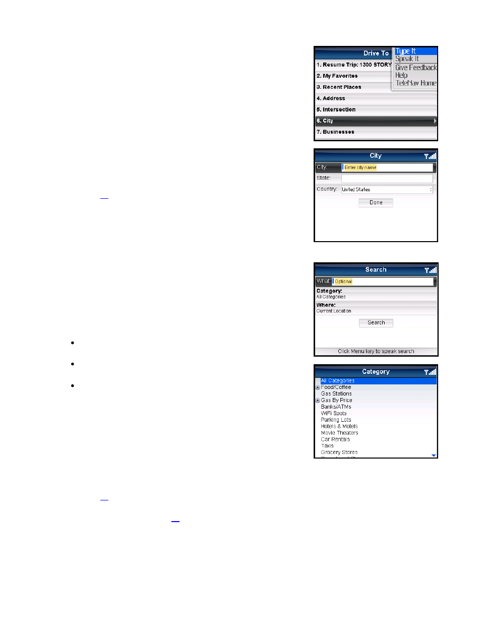 City, Business | Telenav for Sprint Supported Devices: v5.5 for BlackBerry 8830, 8330, 8130 User Manual | Page 26 / 68