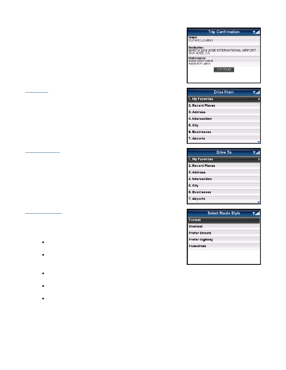Edit origin, Edit destination, Edit preferences | Telenav for Sprint Supported Devices: v5.5 for BlackBerry 8830, 8330, 8130 User Manual | Page 28 / 68