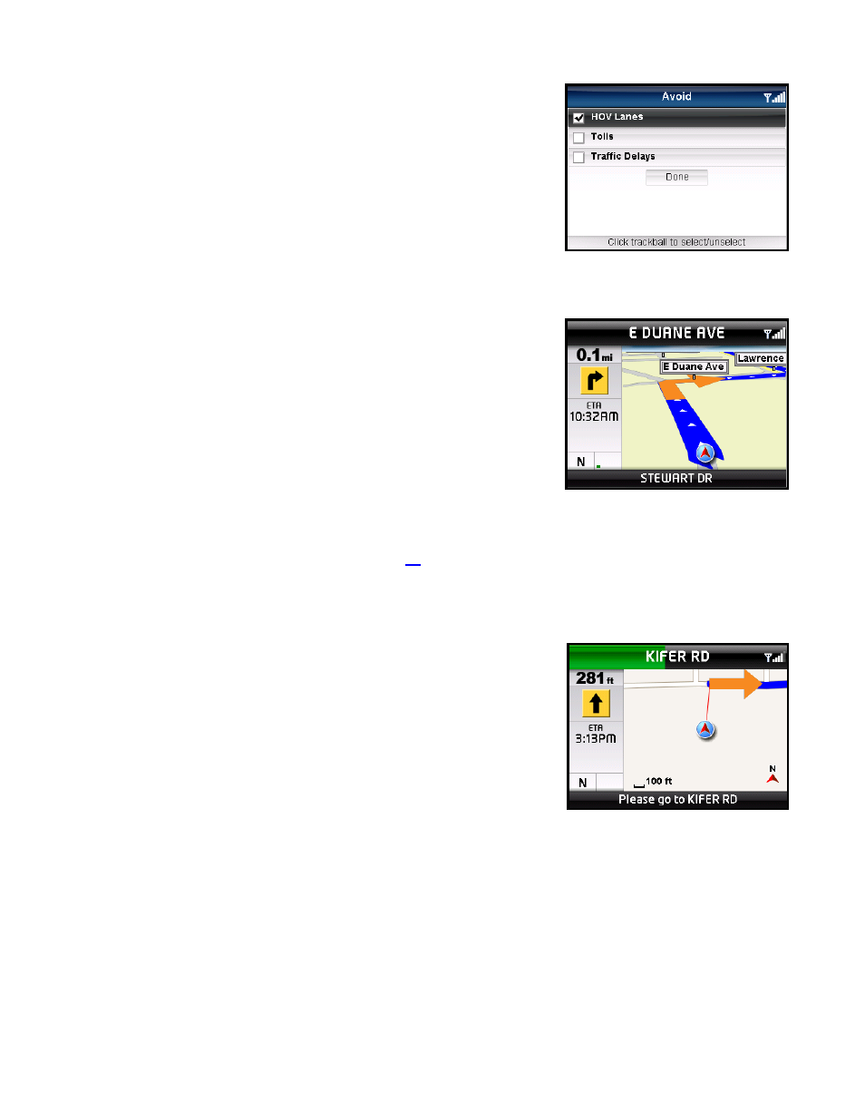 Initial driving directions, Moving to the nearest street, Audible guidance tones | Telenav for Sprint Supported Devices: v5.5 for BlackBerry 8830, 8330, 8130 User Manual | Page 29 / 68