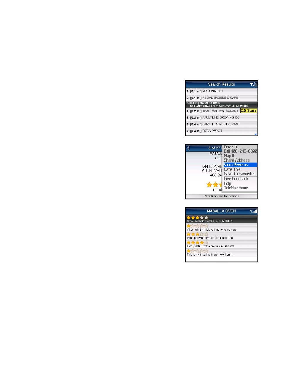 Reviews and ratings, Read reviews | Telenav for Sprint Supported Devices: v5.5 for BlackBerry 8830, 8330, 8130 User Manual | Page 43 / 68