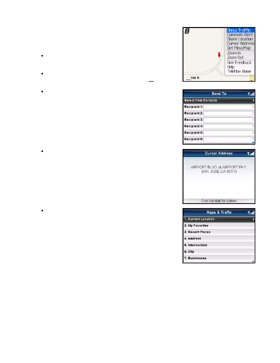 Map menu options | Telenav for Sprint Supported Devices: v5.5 for BlackBerry 8830, 8330, 8130 User Manual | Page 46 / 68