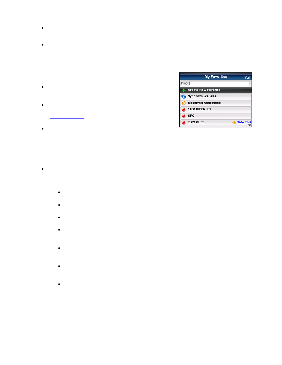 My favorites | Telenav for Sprint Supported Devices: v5.5 for BlackBerry 8830, 8330, 8130 User Manual | Page 49 / 68