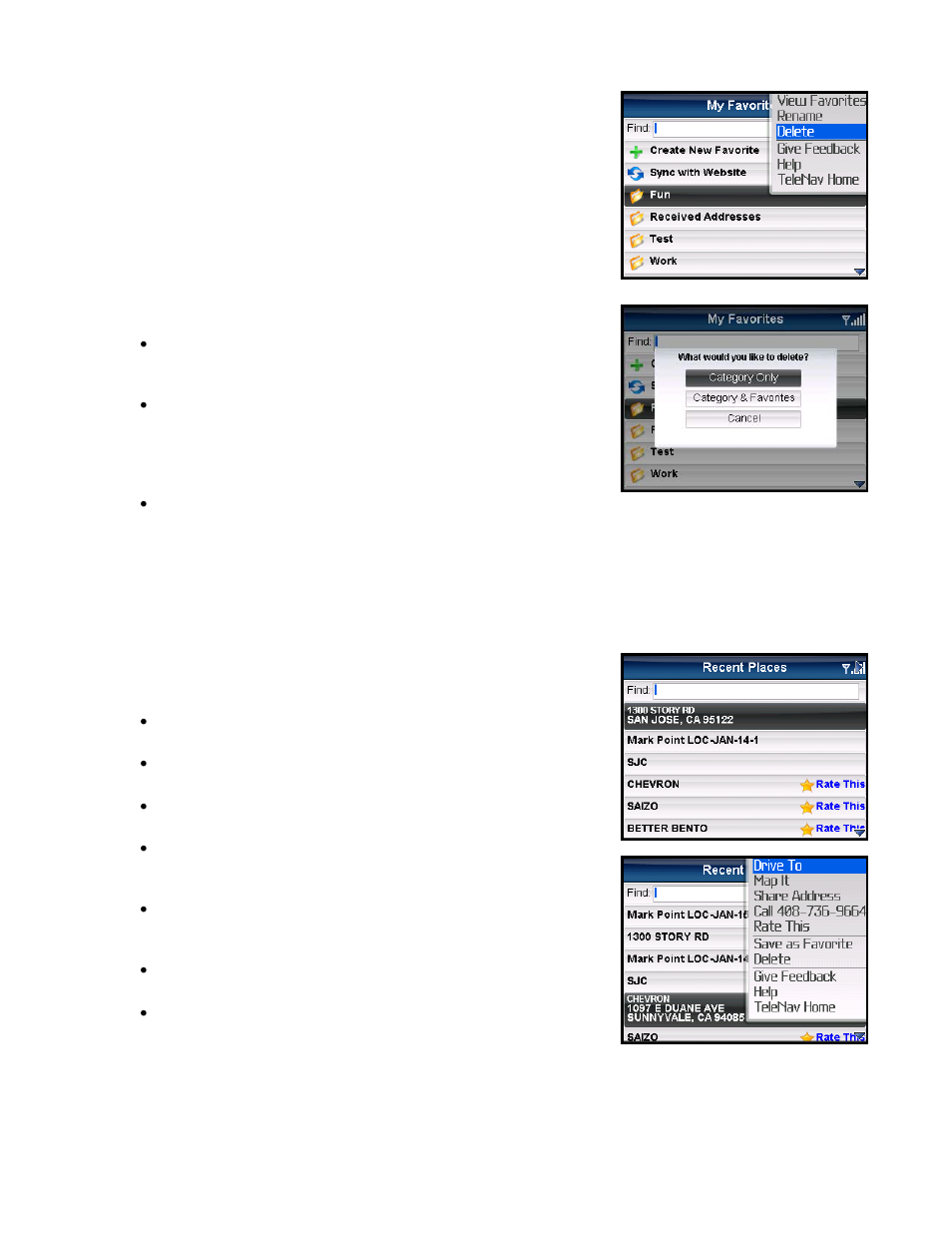 Recent places | Telenav for Sprint Supported Devices: v5.5 for BlackBerry 8830, 8330, 8130 User Manual | Page 51 / 68