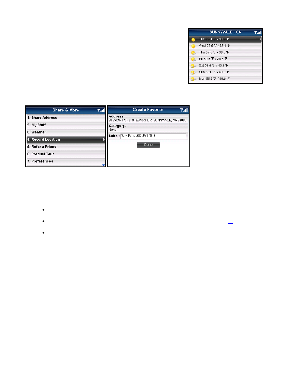 Record location, Refer a friend | Telenav for Sprint Supported Devices: v5.5 for BlackBerry 8830, 8330, 8130 User Manual | Page 55 / 68