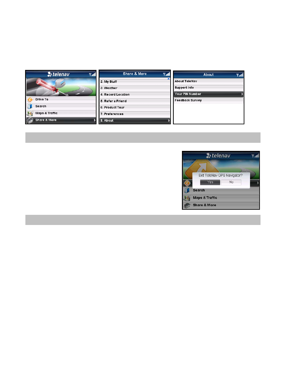 Exiting telenav gps navigator, Removing telenav gps navigator | Telenav for Sprint Supported Devices: v5.5 for BlackBerry 8830, 8330, 8130 User Manual | Page 63 / 68