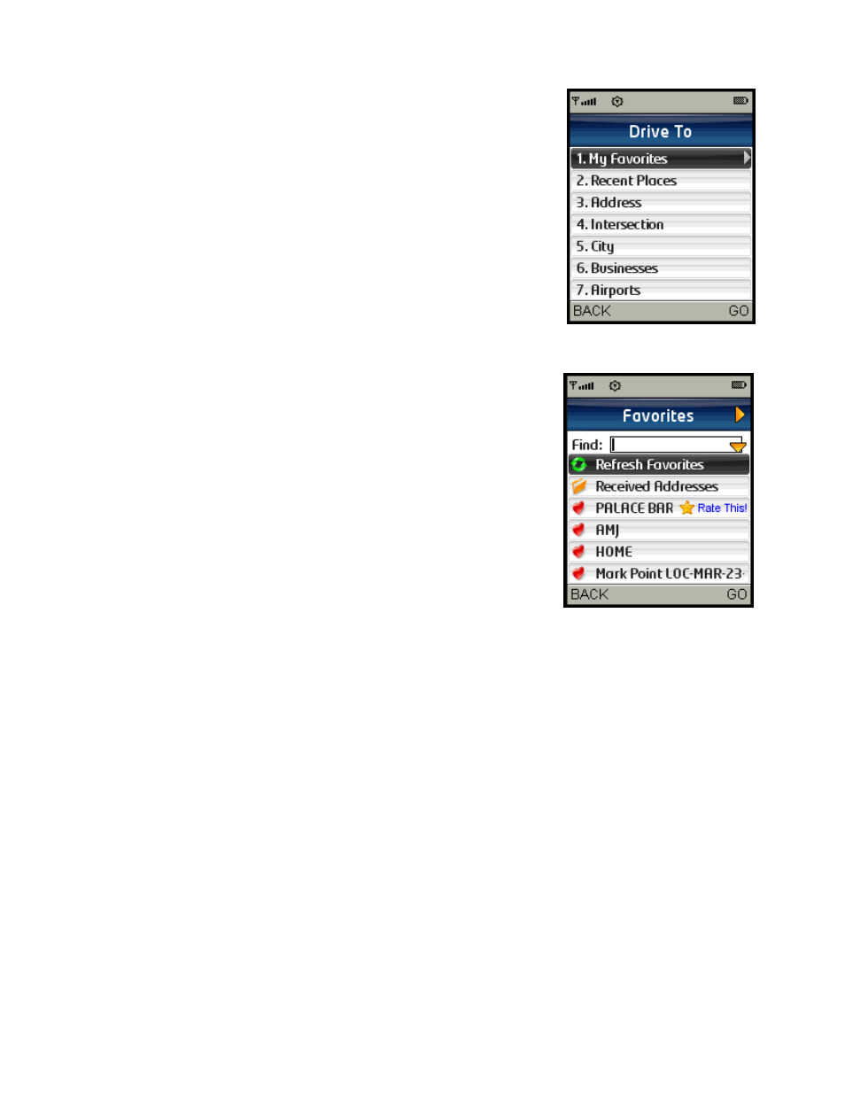 My favorites | Telenav for Sprint Supported Devices: v5.2 for Samsung M500, M610; Sanyo M1, SCP-8400, Katana 6600 User Manual | Page 18 / 73