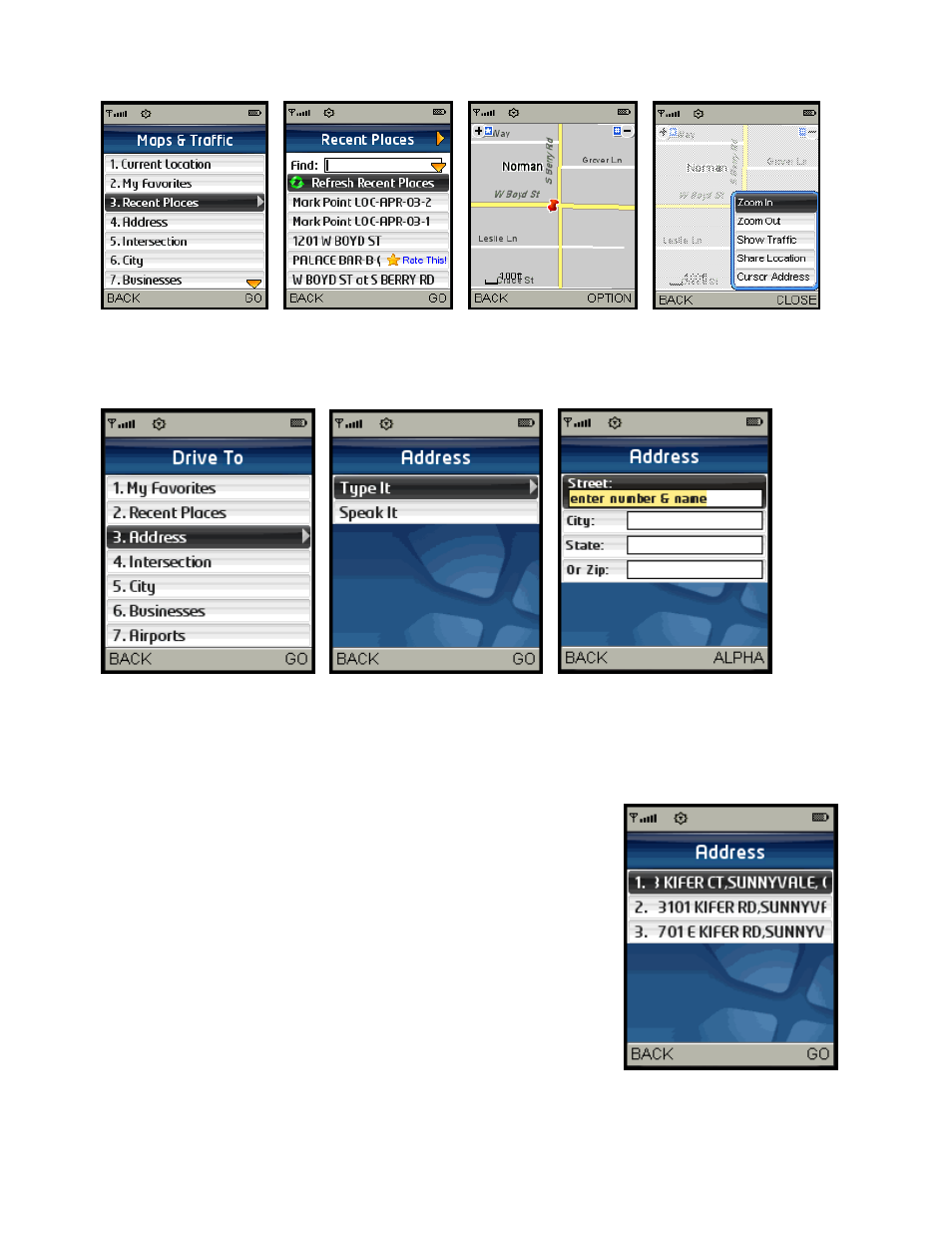 Address – type it | Telenav for Sprint Supported Devices: v5.2 for Samsung M500, M610; Sanyo M1, SCP-8400, Katana 6600 User Manual | Page 22 / 73