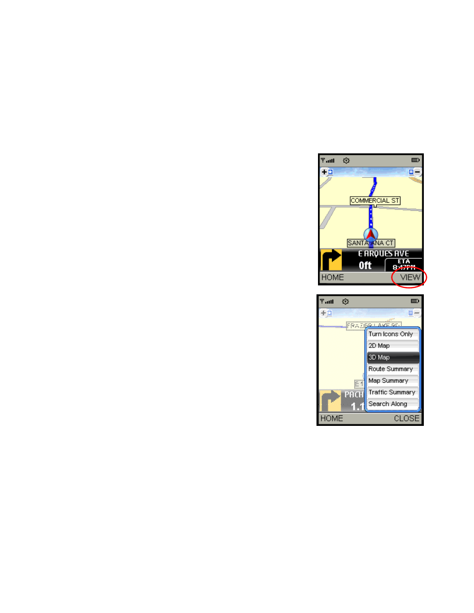 Navigation views | Telenav for Sprint Supported Devices: v5.2 for Samsung M500, M610; Sanyo M1, SCP-8400, Katana 6600 User Manual | Page 30 / 73