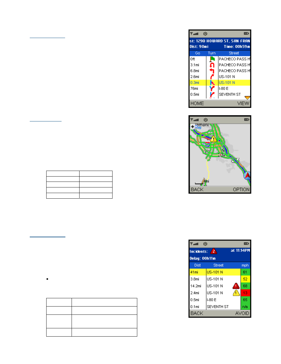 Route summary, Map summary, Traffic summary | Telenav for Sprint Supported Devices: v5.2 for Samsung M500, M610; Sanyo M1, SCP-8400, Katana 6600 User Manual | Page 33 / 73