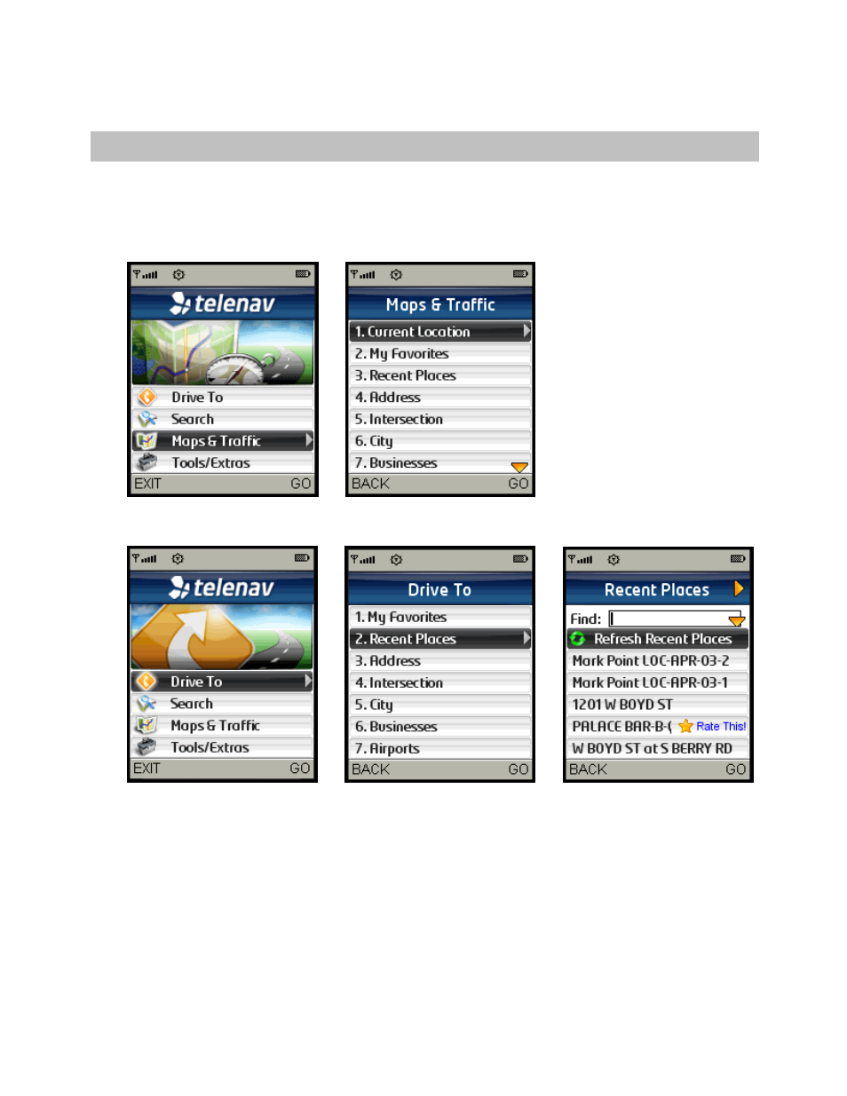 Maps & traffic menu | Telenav for Sprint Supported Devices: v5.2 for Samsung M500, M610; Sanyo M1, SCP-8400, Katana 6600 User Manual | Page 43 / 73