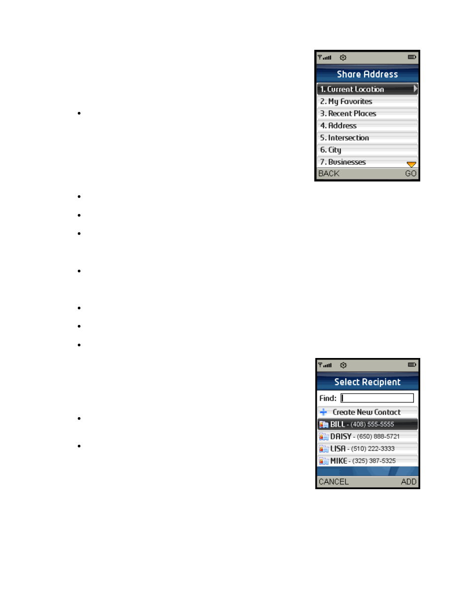 Share address | Telenav for Sprint Supported Devices: v5.2 for Samsung M500, M610; Sanyo M1, SCP-8400, Katana 6600 User Manual | Page 48 / 73