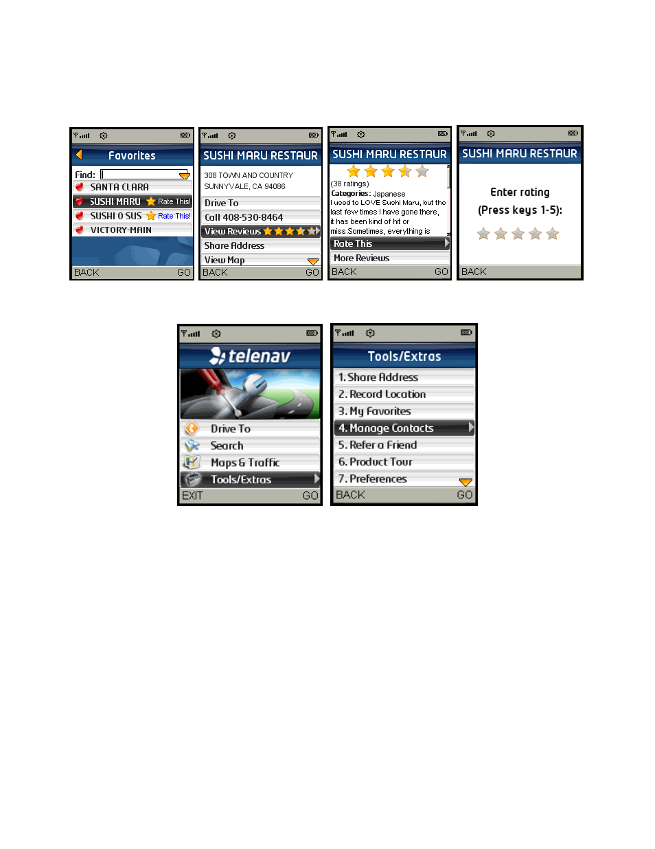 Manage contacts | Telenav for Sprint Supported Devices: v5.2 for Samsung M500, M610; Sanyo M1, SCP-8400, Katana 6600 User Manual | Page 56 / 73