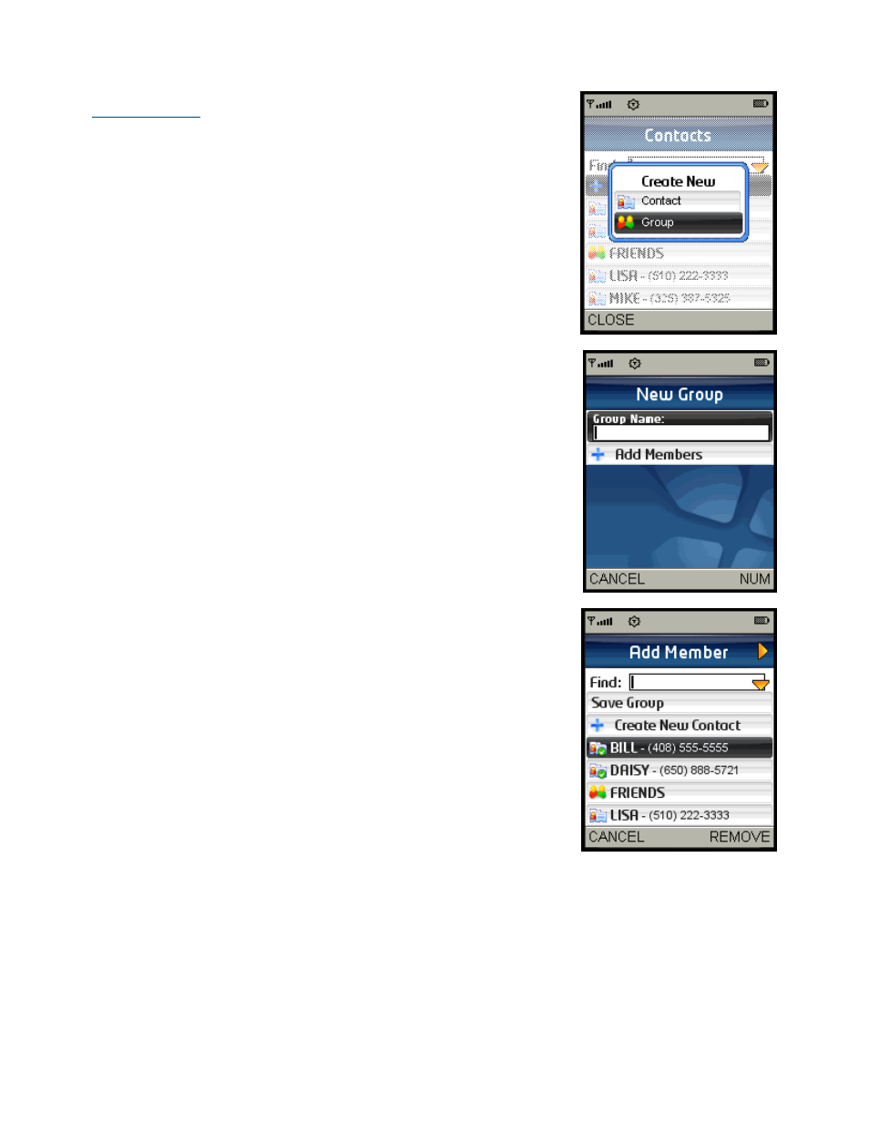 Manage groups | Telenav for Sprint Supported Devices: v5.2 for Samsung M500, M610; Sanyo M1, SCP-8400, Katana 6600 User Manual | Page 58 / 73