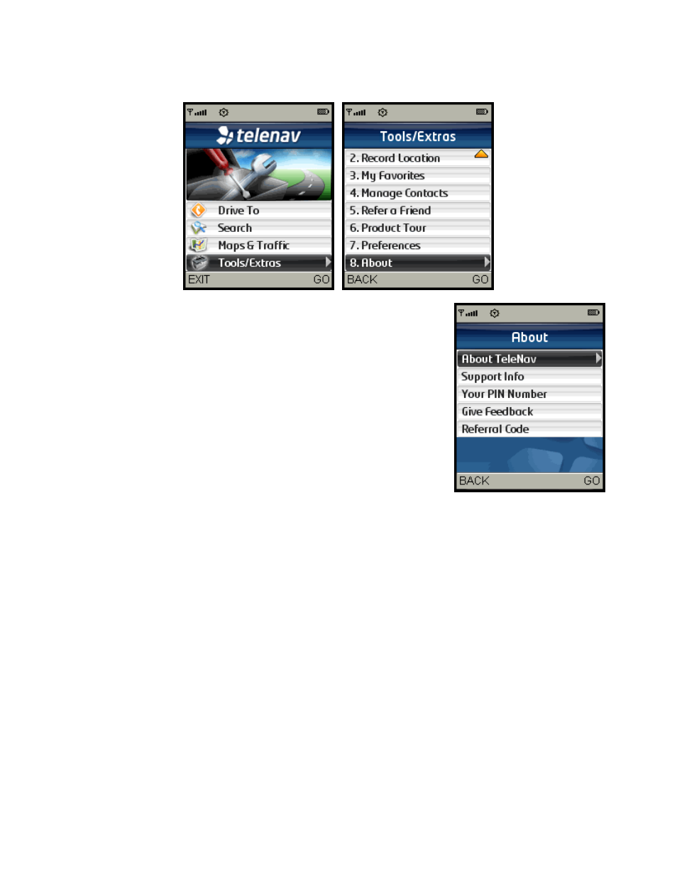 About | Telenav for Sprint Supported Devices: v5.2 for Samsung M500, M610; Sanyo M1, SCP-8400, Katana 6600 User Manual | Page 64 / 73