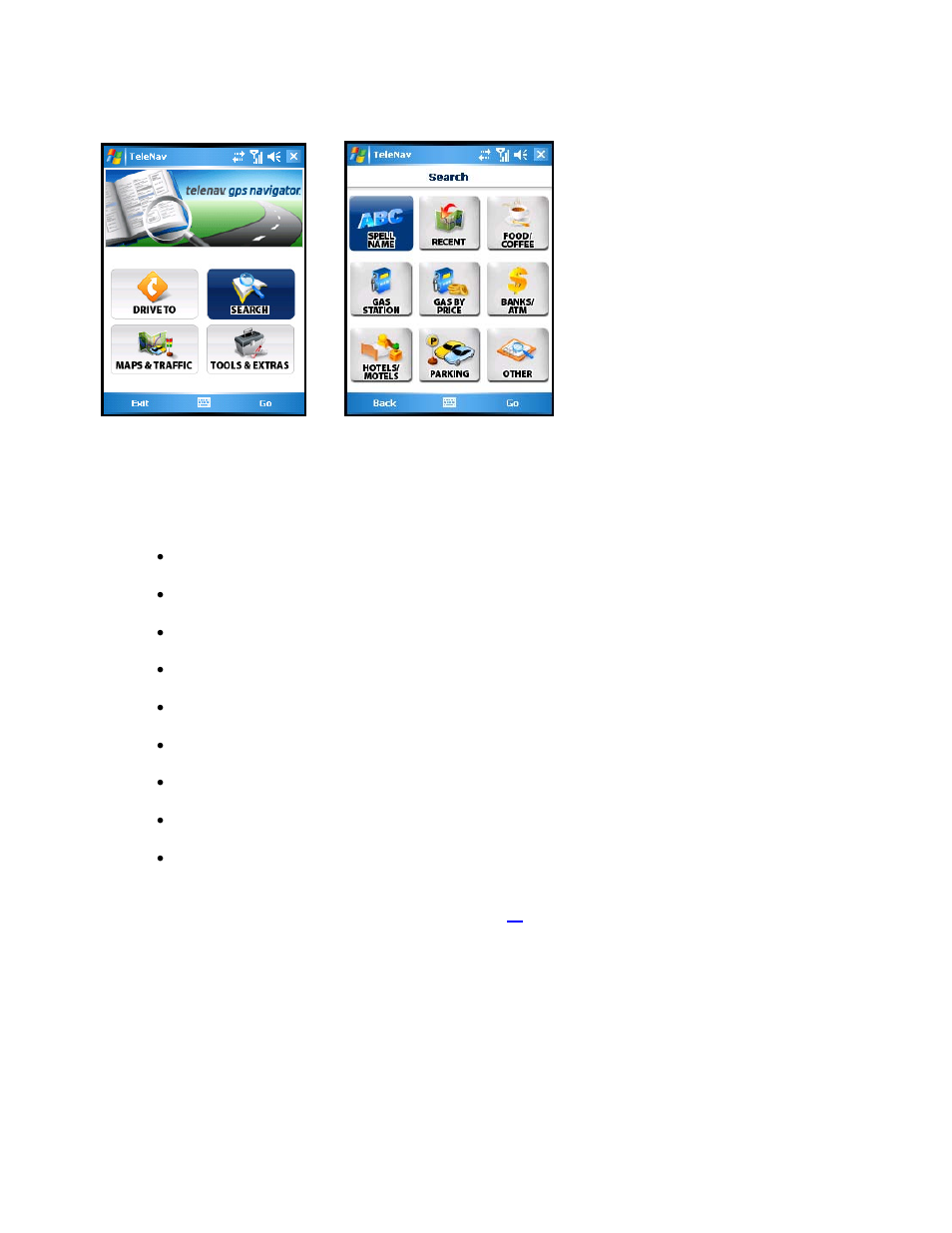 Search menu | Telenav for Sprint Supported Devices: v5.2 for HTC Touch User Manual | Page 15 / 72