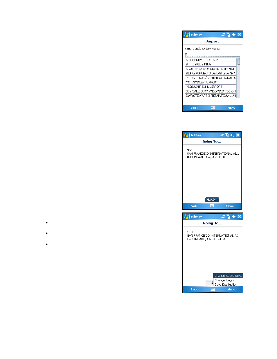 Navigation options (trip confirmation) | Telenav for Sprint Supported Devices: v5.2 for HTC Touch User Manual | Page 27 / 72