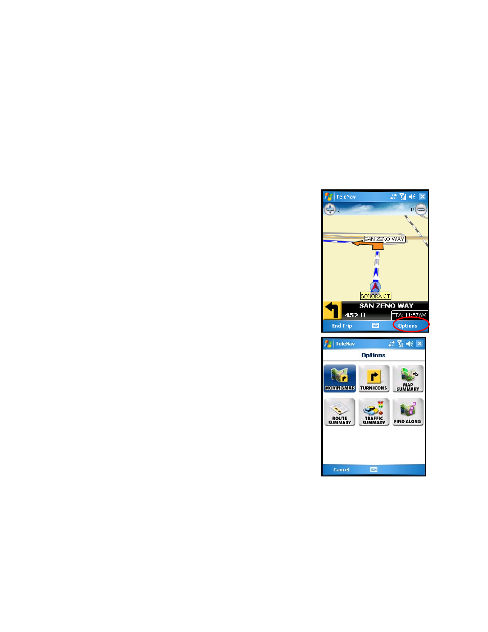 Navigation views | Telenav for Sprint Supported Devices: v5.2 for HTC Touch User Manual | Page 30 / 72