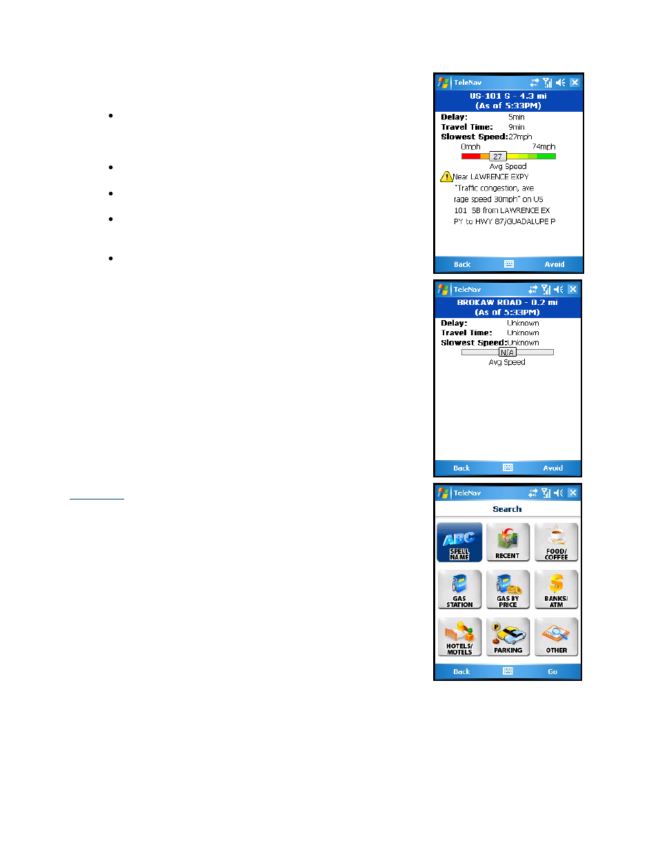 Find along | Telenav for Sprint Supported Devices: v5.2 for HTC Touch User Manual | Page 34 / 72