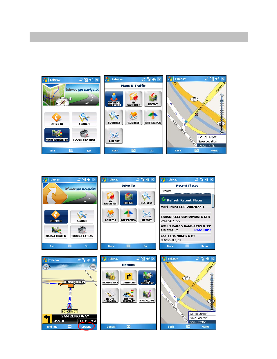 Maps & traffic menu | Telenav for Sprint Supported Devices: v5.2 for HTC Touch User Manual | Page 42 / 72