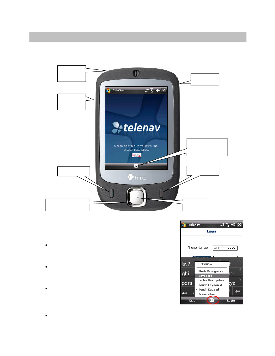 The device controls | Telenav for Sprint Supported Devices: v5.2 for HTC Touch User Manual | Page 7 / 72