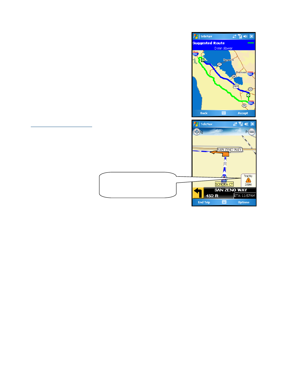 Avoid ahead (audio detour) | Telenav for Sprint Supported Devices: v5.2 for HTC Mogul User Manual | Page 36 / 71
