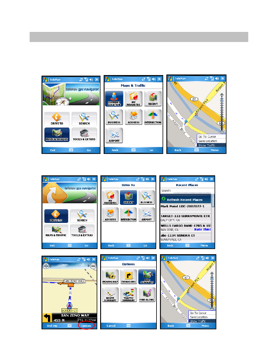 Maps & traffic menu | Telenav for Sprint Supported Devices: v5.2 for HTC Mogul User Manual | Page 41 / 71