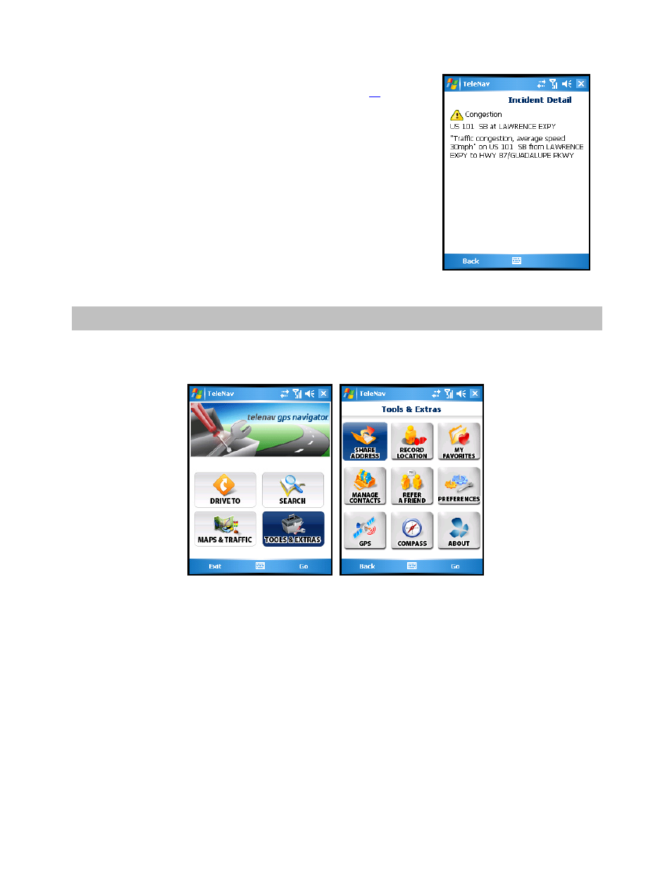 Tools/extras menu | Telenav for Sprint Supported Devices: v5.2 for HTC Mogul User Manual | Page 44 / 71