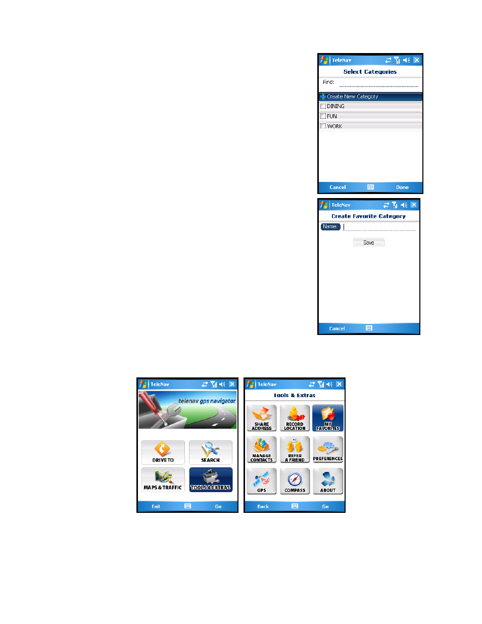 Create new category, My favorites | Telenav for Sprint Supported Devices: v5.2 for HTC Mogul User Manual | Page 49 / 71