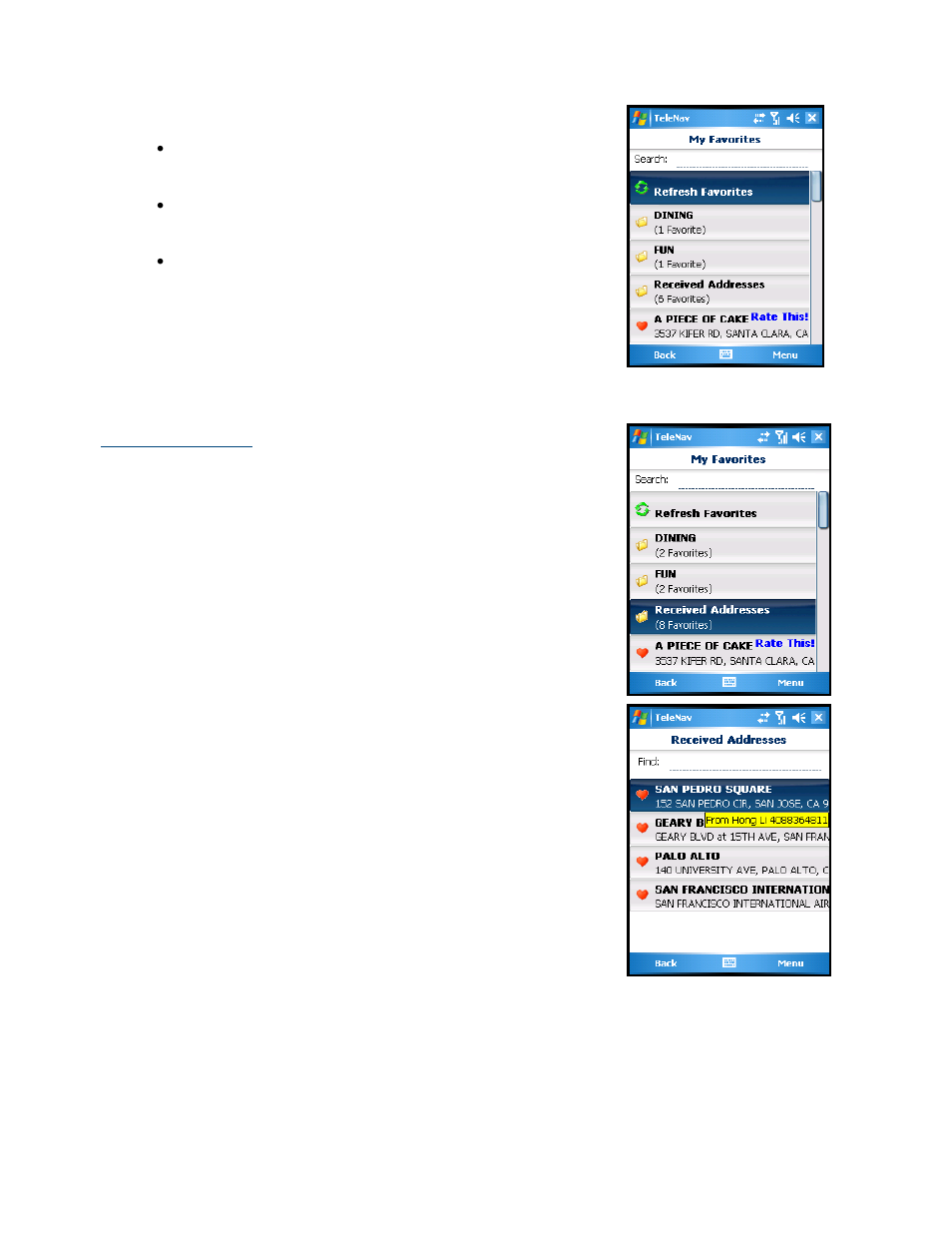 Received addresses, Delete a category | Telenav for Sprint Supported Devices: v5.2 for HTC Mogul User Manual | Page 50 / 71