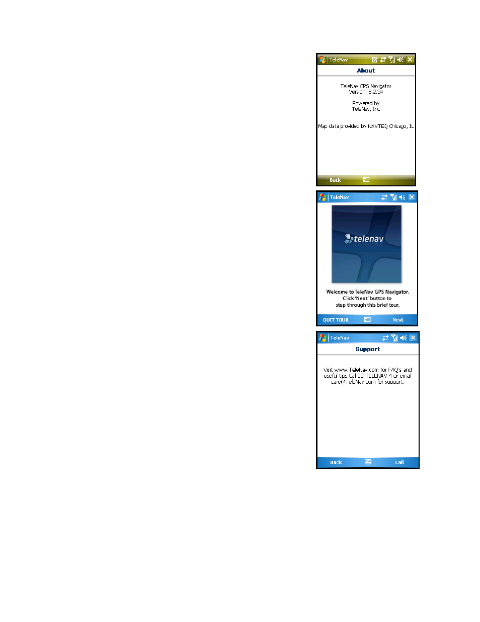 About telenav, Product tour, Support | Telenav for Sprint Supported Devices: v5.2 for HTC Mogul User Manual | Page 63 / 71