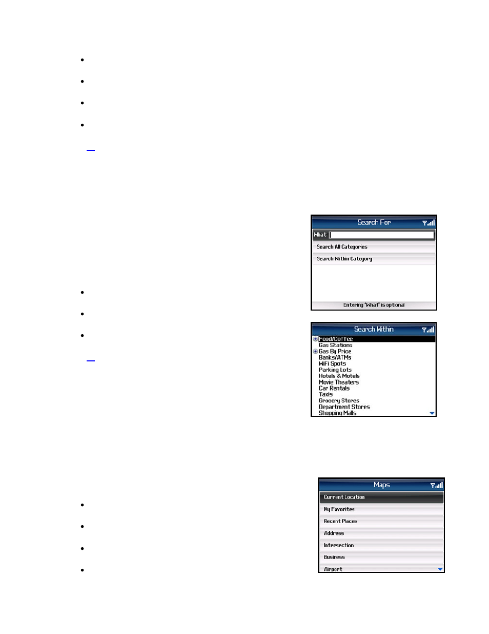 Directory menu, Maps & traffic menu, Drive to menu | Telenav for Sprint Supported Devices: v5.1 for BlackBerry 7130, 8130, 8350i, 8703, 8830 Users Guide User Manual | Page 14 / 55